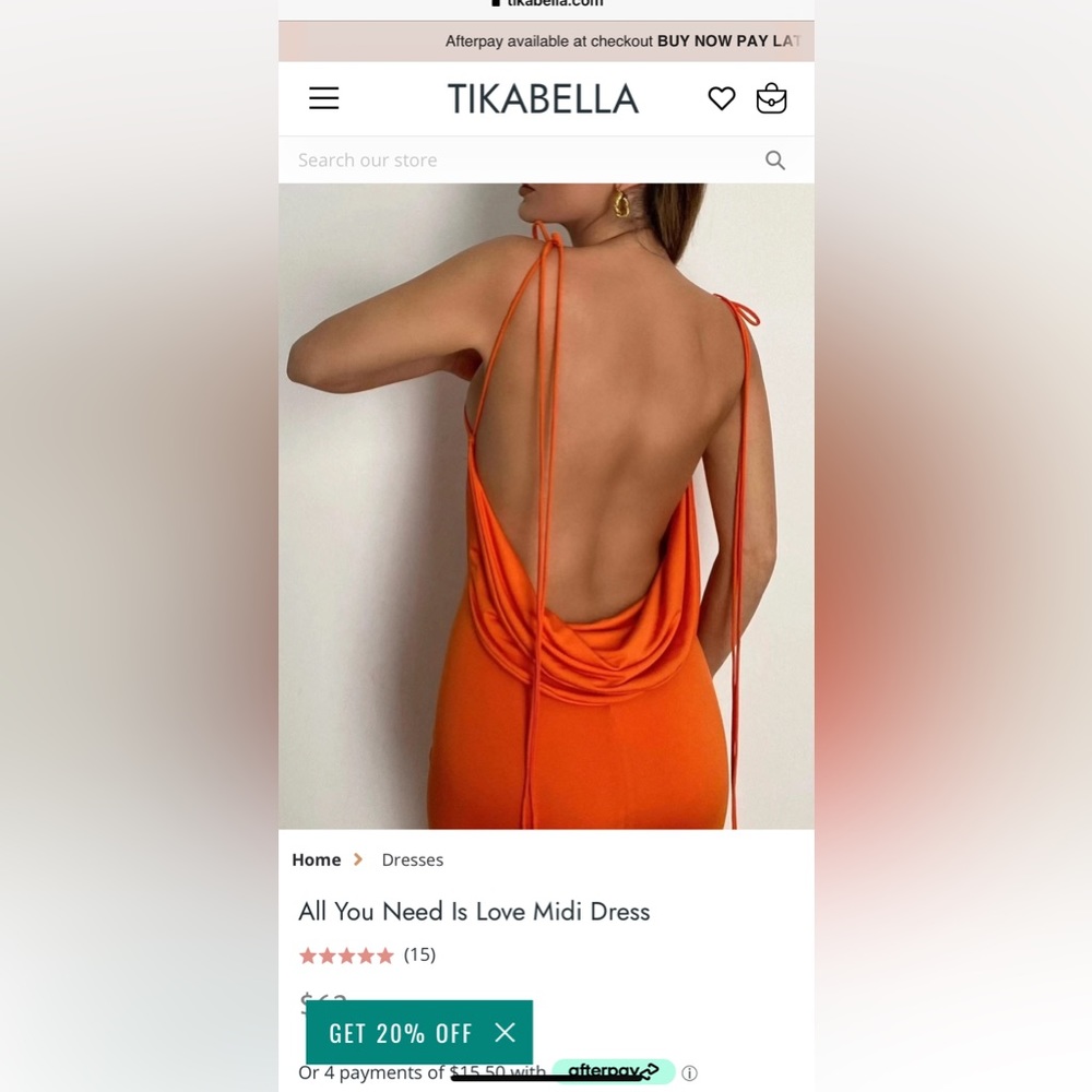 Tikabella small orange maxi dress with low cut back and shoulder ties